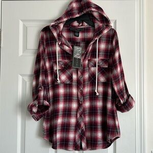 Burgundy Black pink Flannel Hooded Top